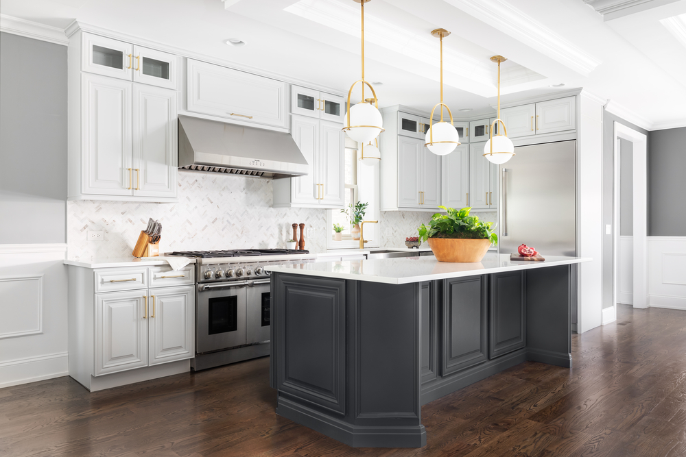 gray and white kitchen island