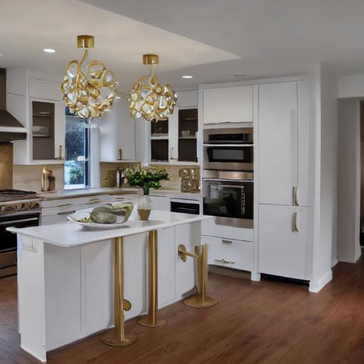 minimalist white and gold kitchen