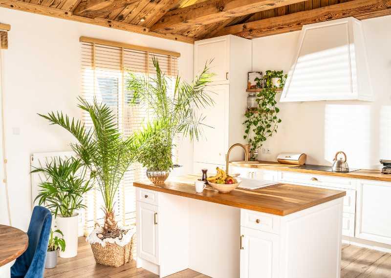 sunny kitchen with butcher block