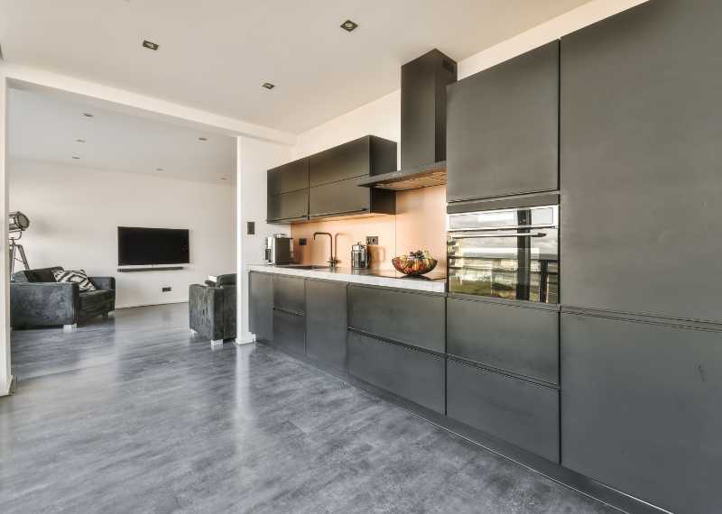 grey kitchen floors black cabinets