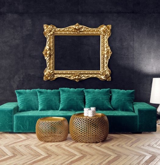 black and green velvet living room
