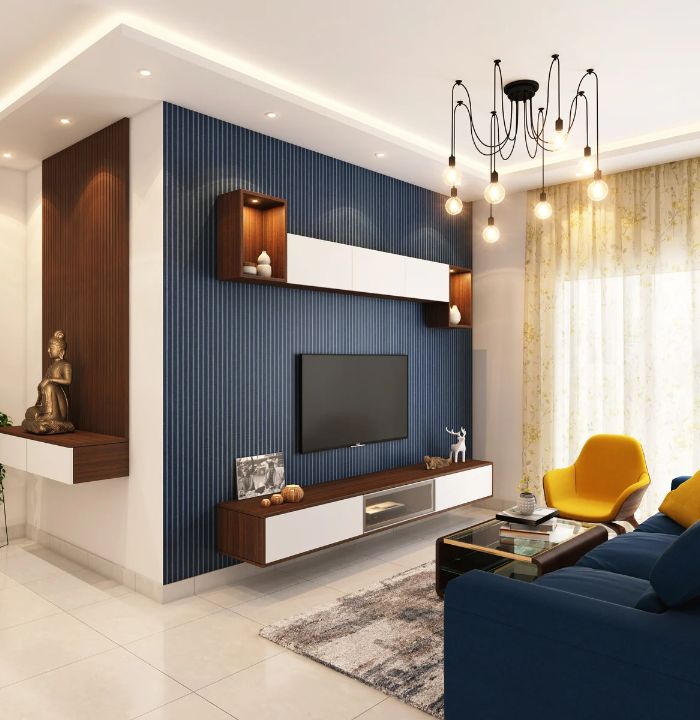 bohemian navy blue living room