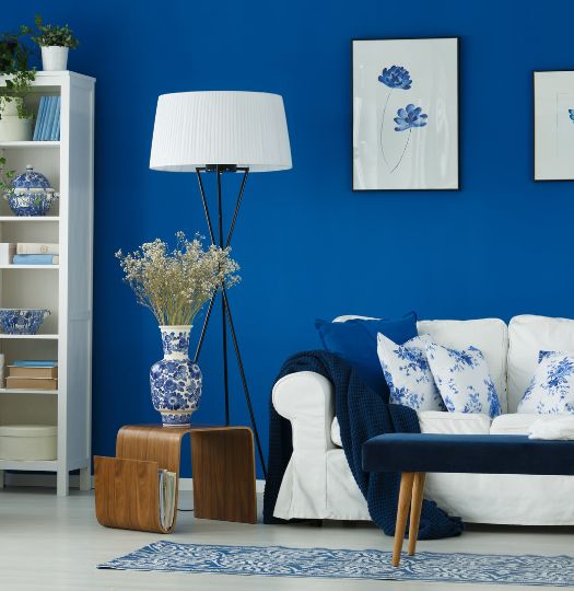 floral blue living room