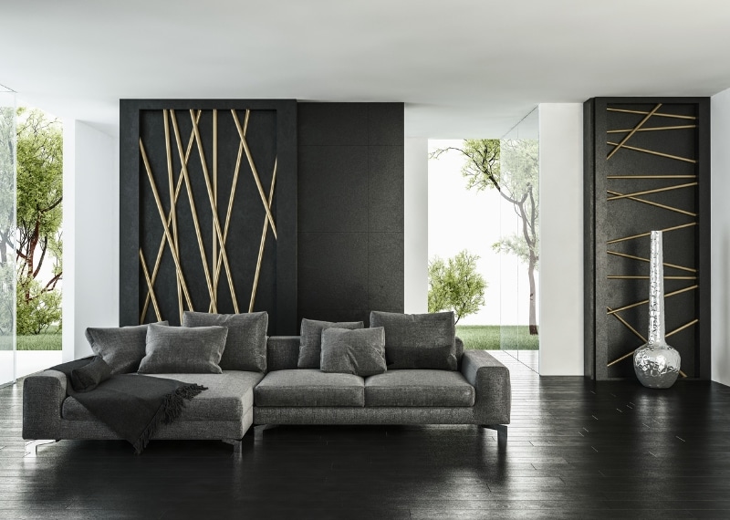 black wall with gold accent