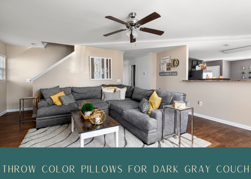 Throw color pillows for dark gray couch