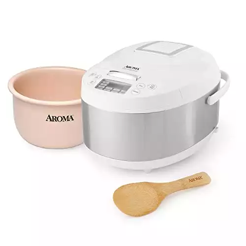 Aroma Housewares ARC-6206C Professional Digital Rice Cooker & Multicooker with Ceramic Inner Pot, Steam Basket Included, 12-Cup cooked / 4Qt, White