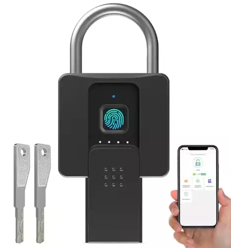 Anweller Fingerprint Padlock with Key Backup, Weatherproof Biometric Bluetooth APP Controlled Keyless Smart Electronic Combination Lock for Outdoor Fence Gate Pool Shed Gym Locker Yard Truck