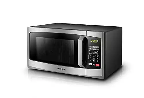 TOSHIBA EM925A5A-SS Countertop Microwave Oven, 0.9 Cu Ft With 10.6 Inch Removable Turntable, 900W, 6 Auto Menus, Mute Function & ECO Mode, Child Lock, LED Lighting, Stainless Steel