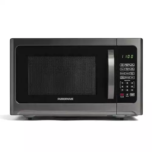 Farberware Countertop Microwave 1100 Watts, 1.2 cu ft - Microwave Oven With LED Lighting and Child Lock - Perfect for Apartments and Dorms - Easy Clean Black Stainless Steel